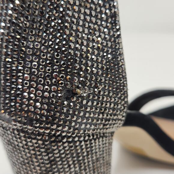 Call It Spring Black Rhinestone Vegan Block Heel Pumps Size 8 Ankle Strap - Picture 7 of 10